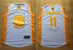 Maillot De Basket Golden State Warriors Thompsons 11 Champion Blanc Or